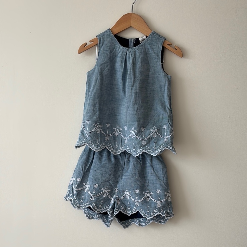 GAP Blue and White Matching Shorts Set with Scalloped Hem
